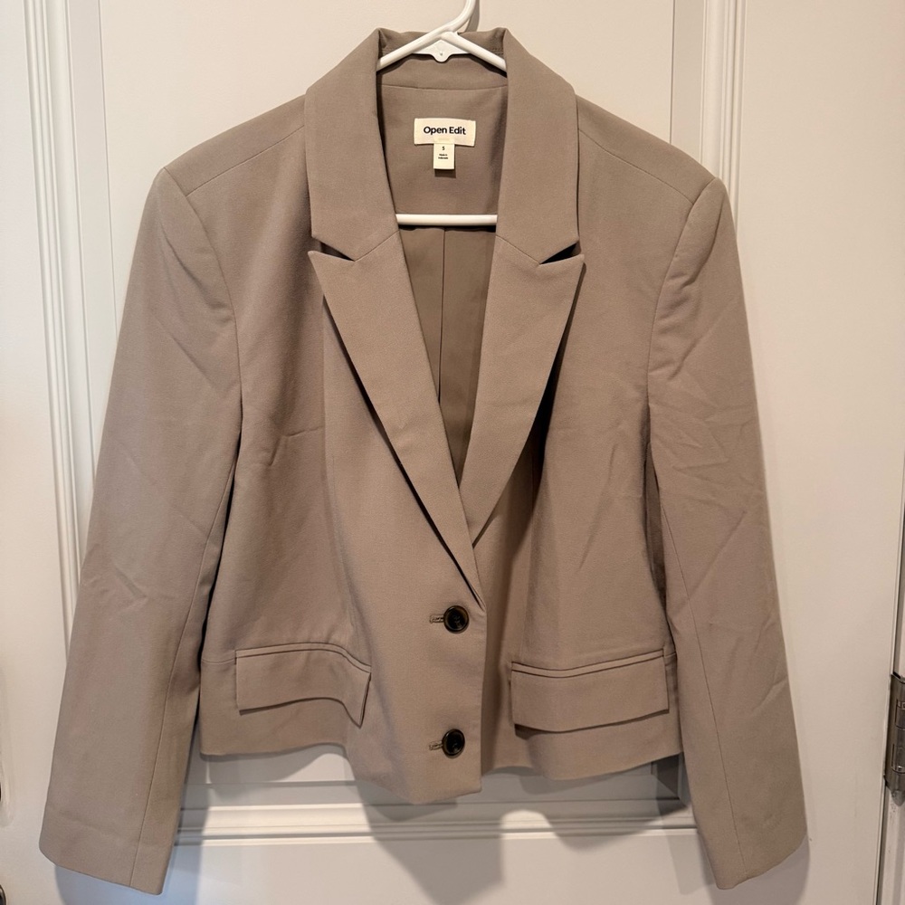 Open Edit Women's Taupe Cropped Blazer